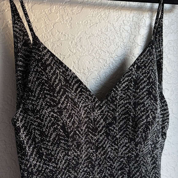 Vintage Windsor Black and Silver Stretchy Patterned Knit Open Back Drape Dress L - Picture 8 of 16